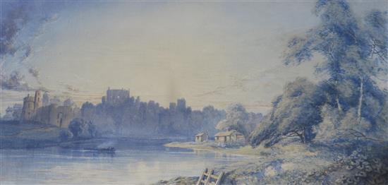 Unsigned watercolour, Castle landscape, 23 x 47cm